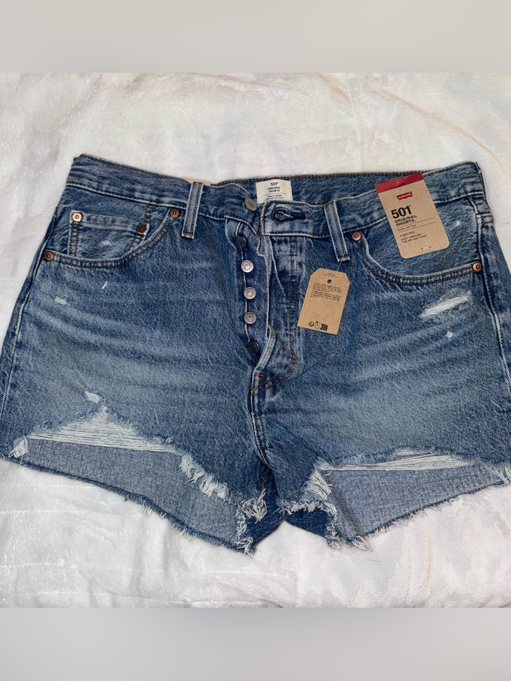 Levi's 501 Button-Fly Distressed Denim Shorts - Blue